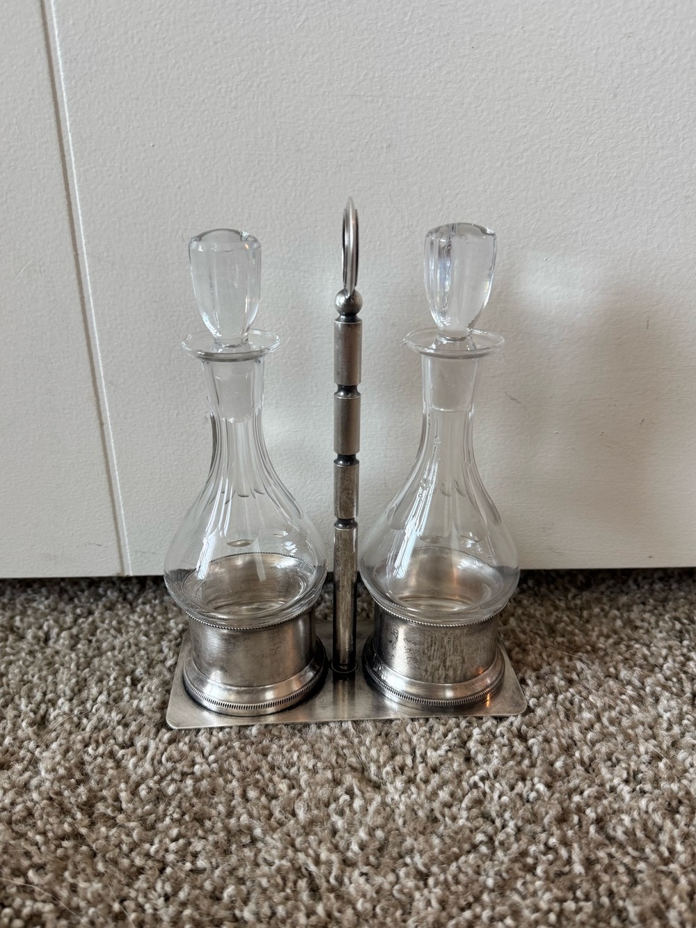 Sleek Modernist Italian Oil and Vinegar Set - 1950's excellent